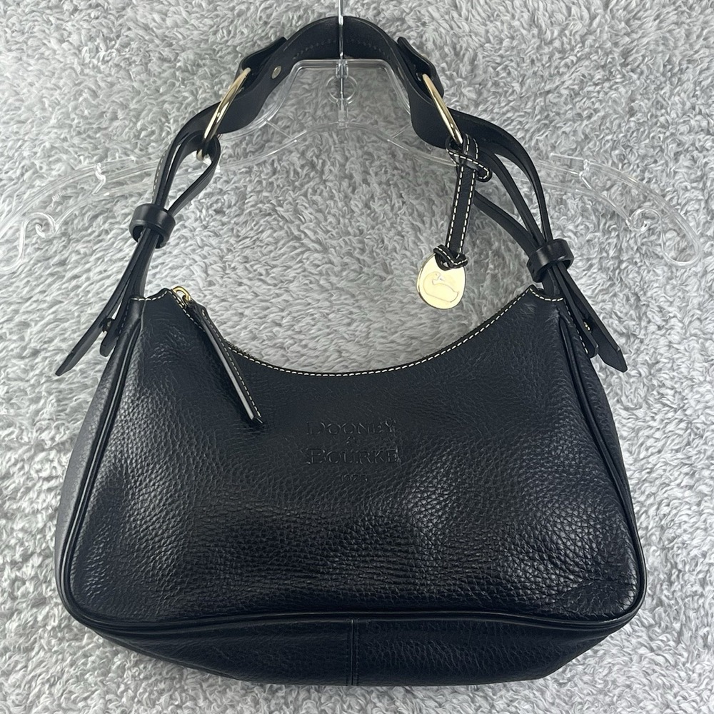 Dooney & Bourke Black Pebbled Leather Hobo Shoulder Bag Gold Hardware Duck Charm